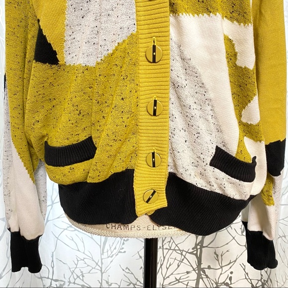 Vintage Patrizia by Mondi green gray white print knit button up cardigan sweater - Picture 5 of 10